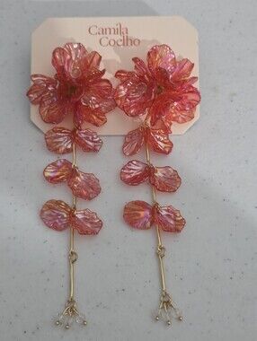 NWT Camila Coelho Dangle Earrings iridescent Orange/Pink